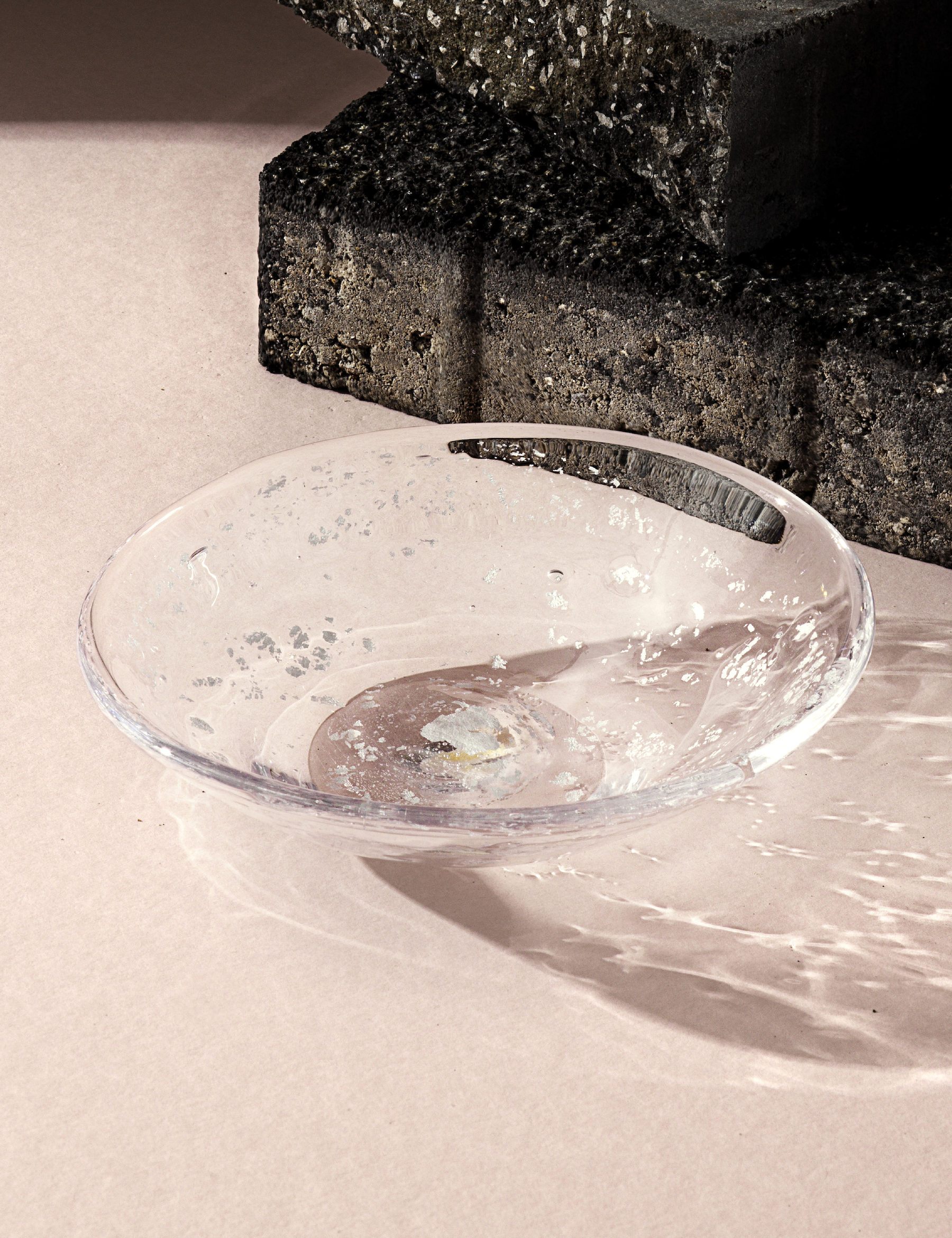 molten 1090 fleck hand blown glass bowl silver