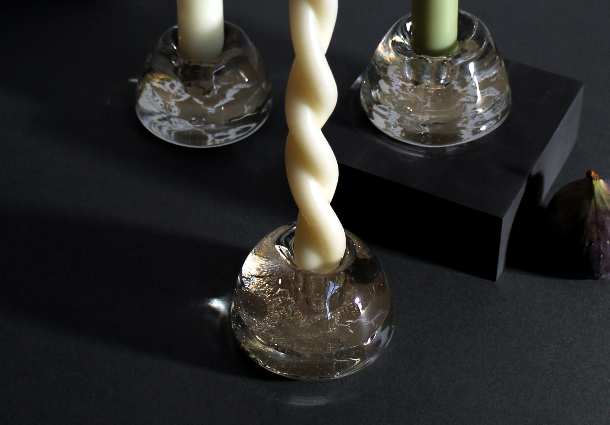 molten 1090 hand blown glass candlestick holders gold FLECK