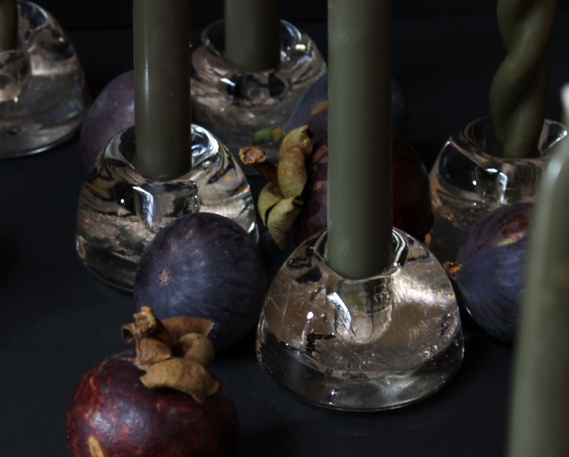 molten 1090 hand blown glass candlestick holders gold