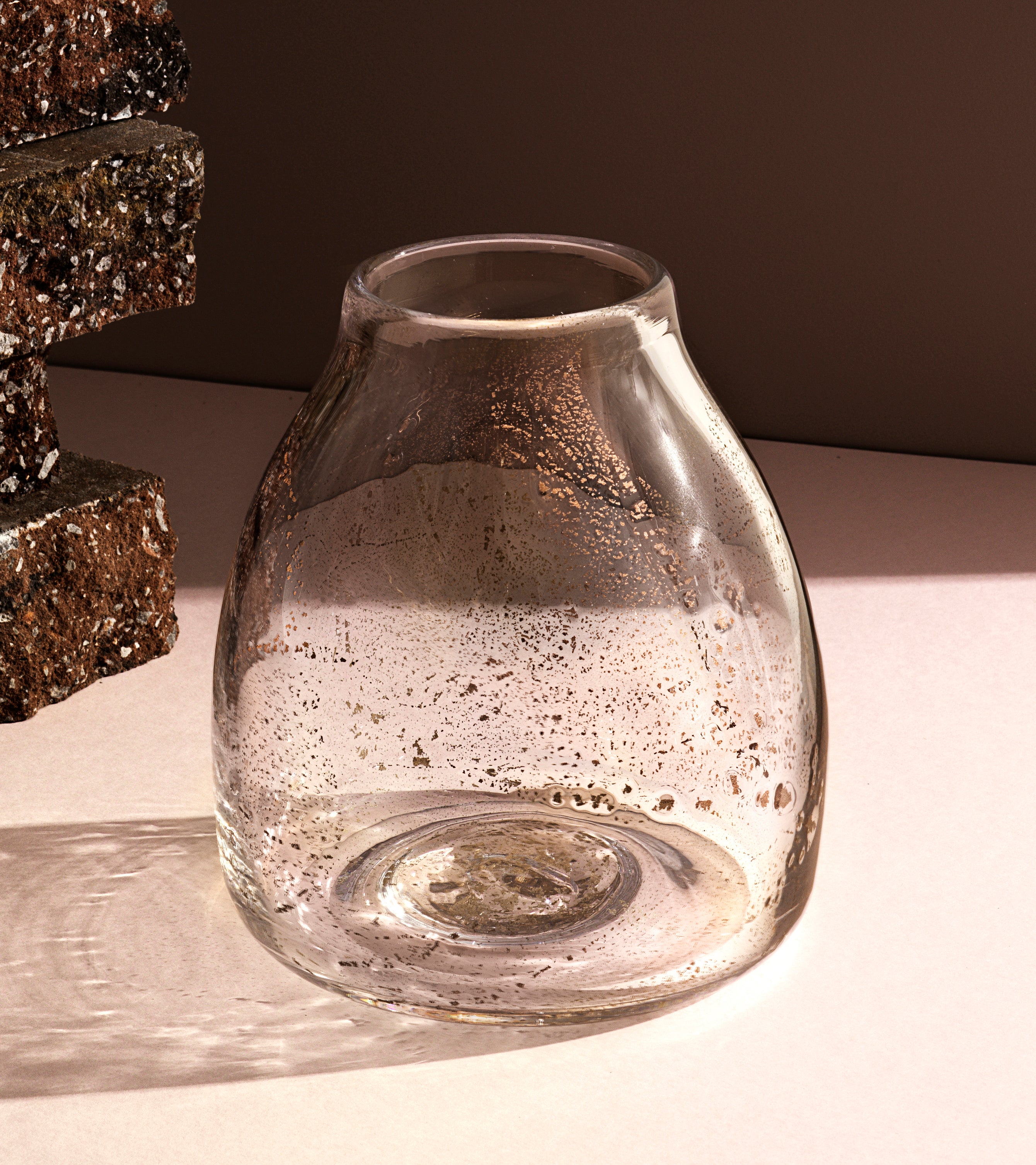 molten 1090 hand blown glass fleck vase gold