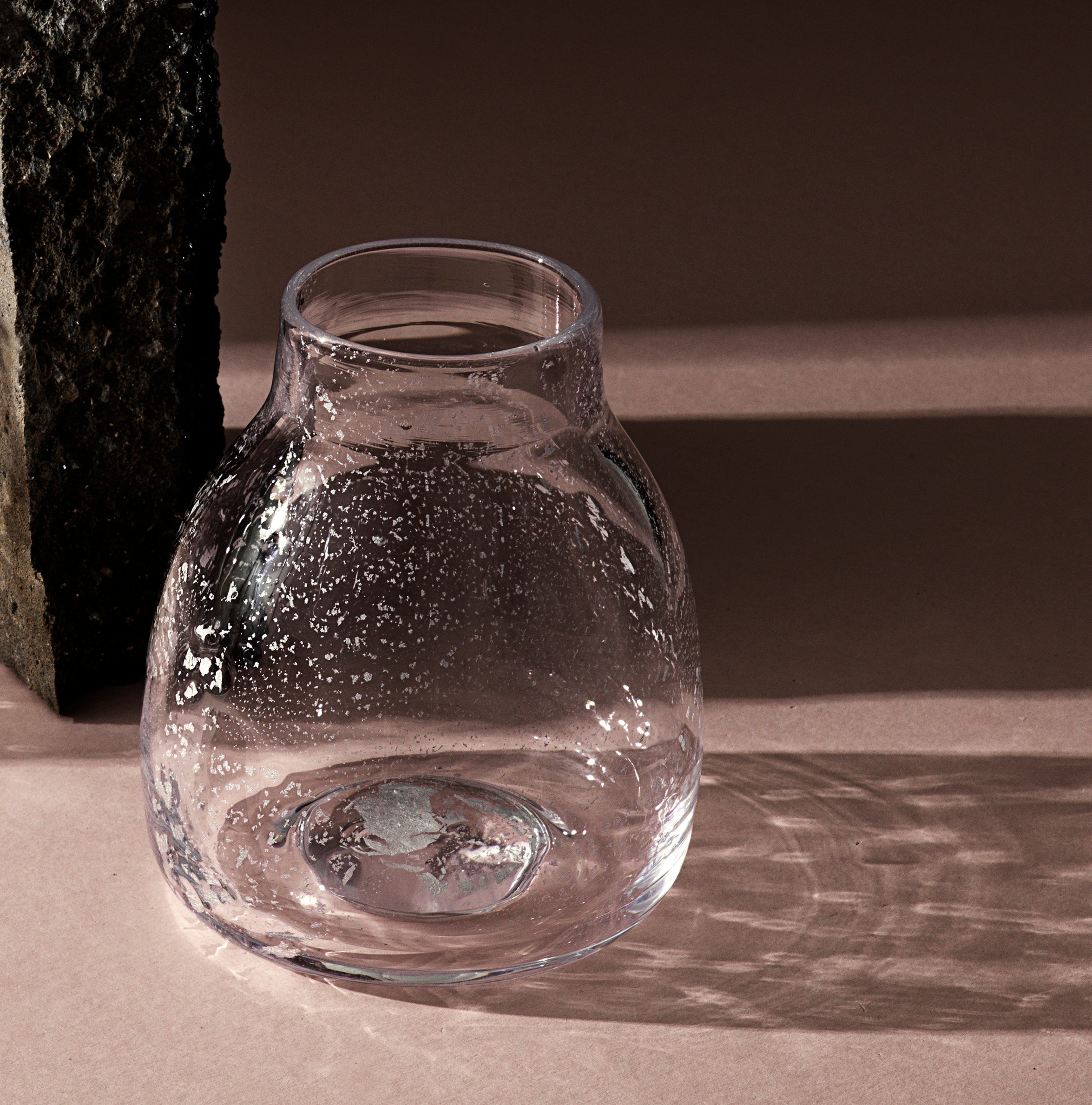 molten 1090 fleck hand blown glass vase silver