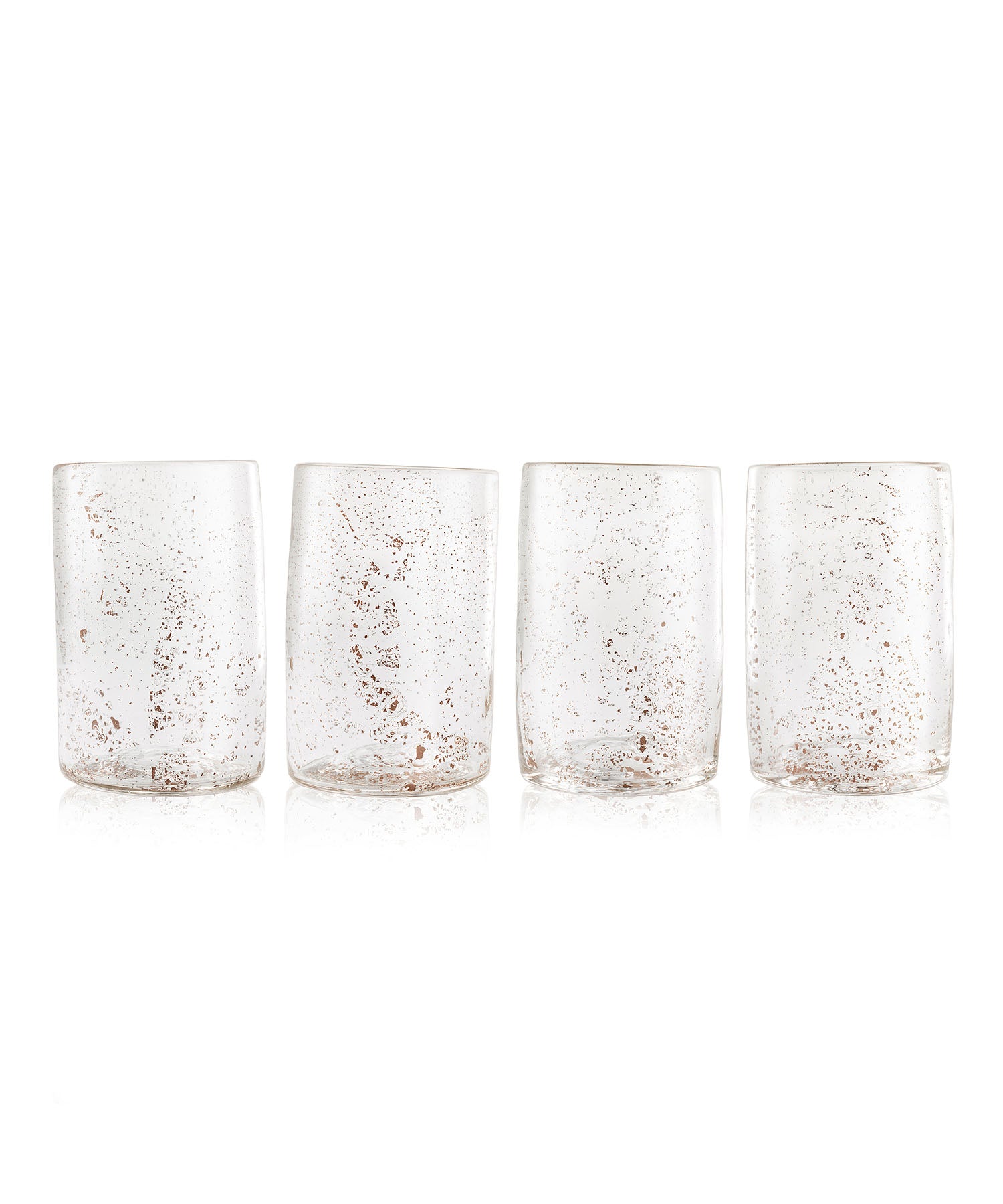 Molten 1090 FLECK hand blown glass tumblers gold set of 4 horizonal line up