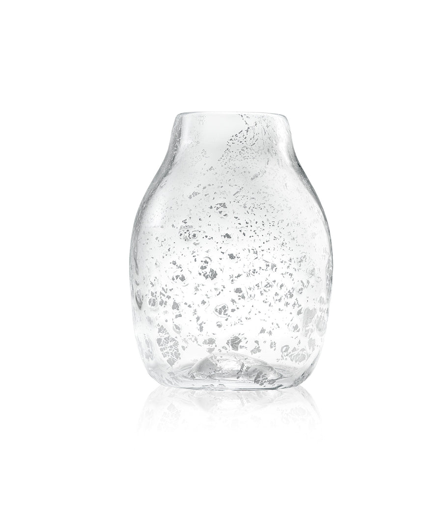 Molten 1090 FLECK hand blown glass vase silver side view
