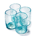 molten 1090 FLUX hand blown glass tumblers copper blue set of 4 above