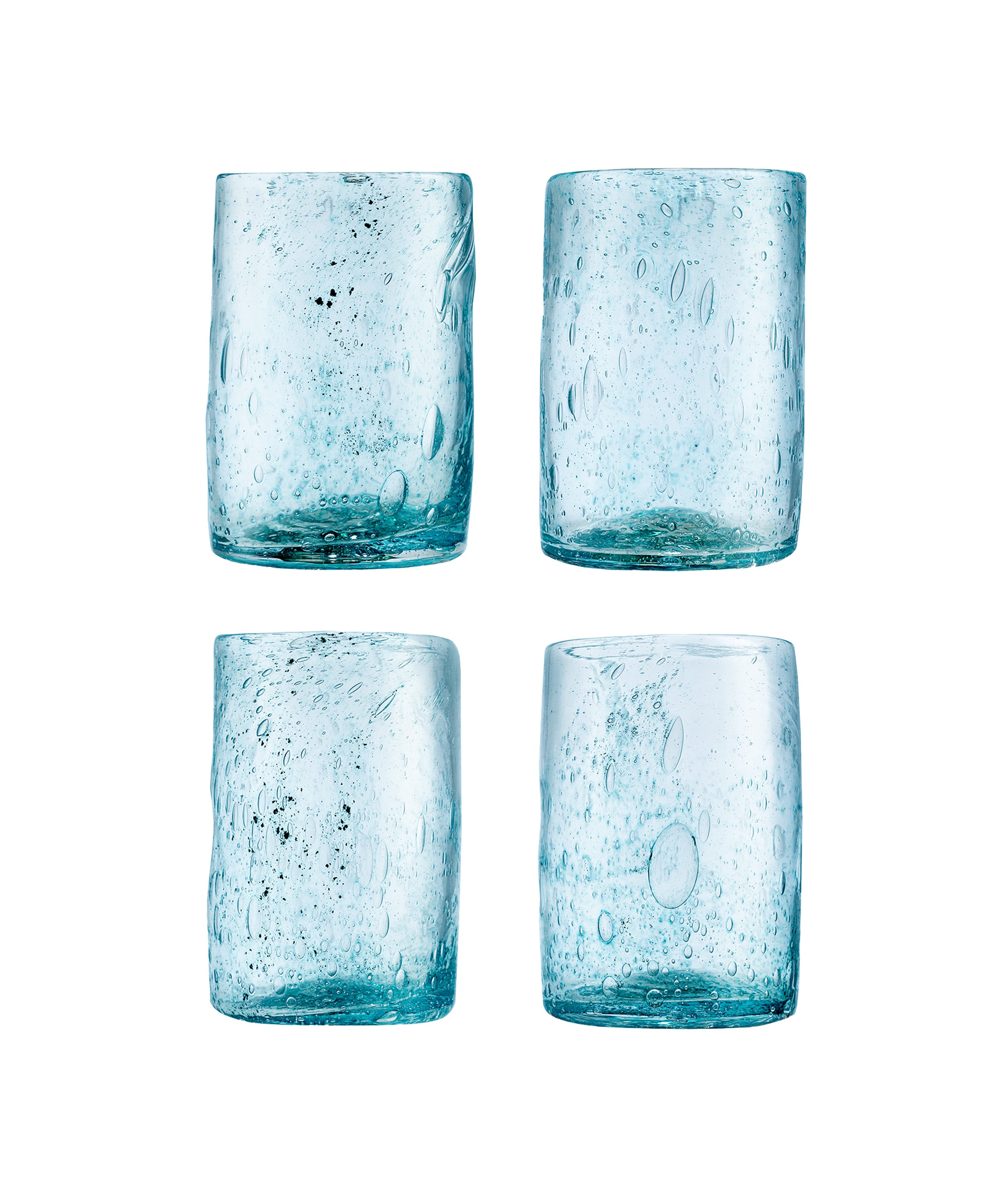 molten 1090 FLUX hand blown glass tumblers copper blue set of 4