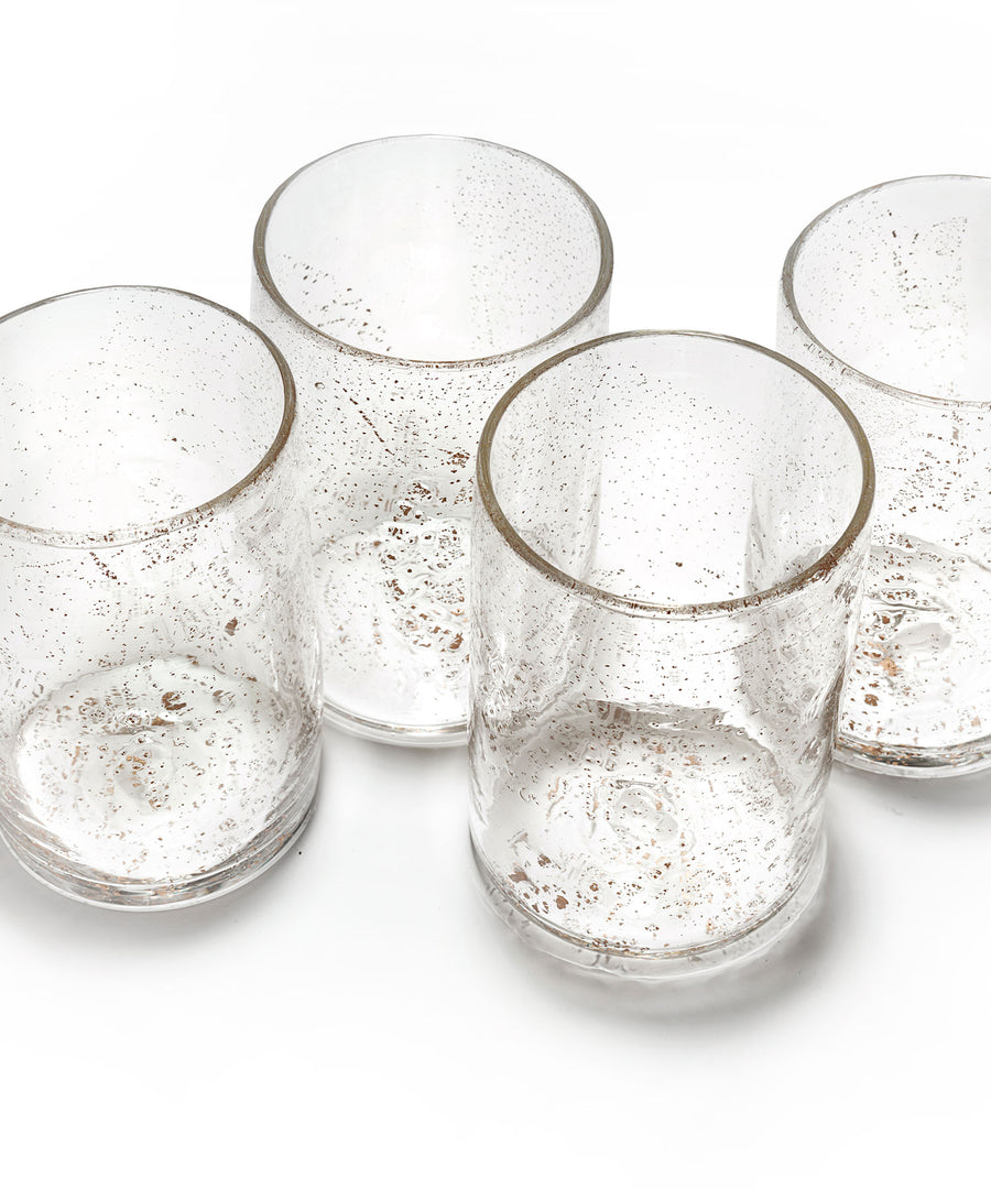 molten 1090 FLUX hand blown glass tumblers gold set of 4 above view