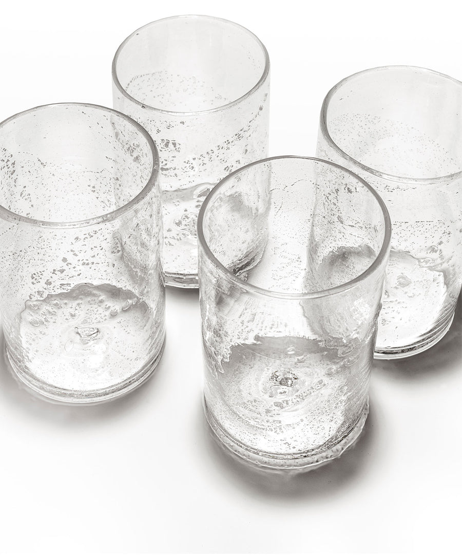 molten 1090 FLUX hand blown glass tumblers silver set of 4 above view